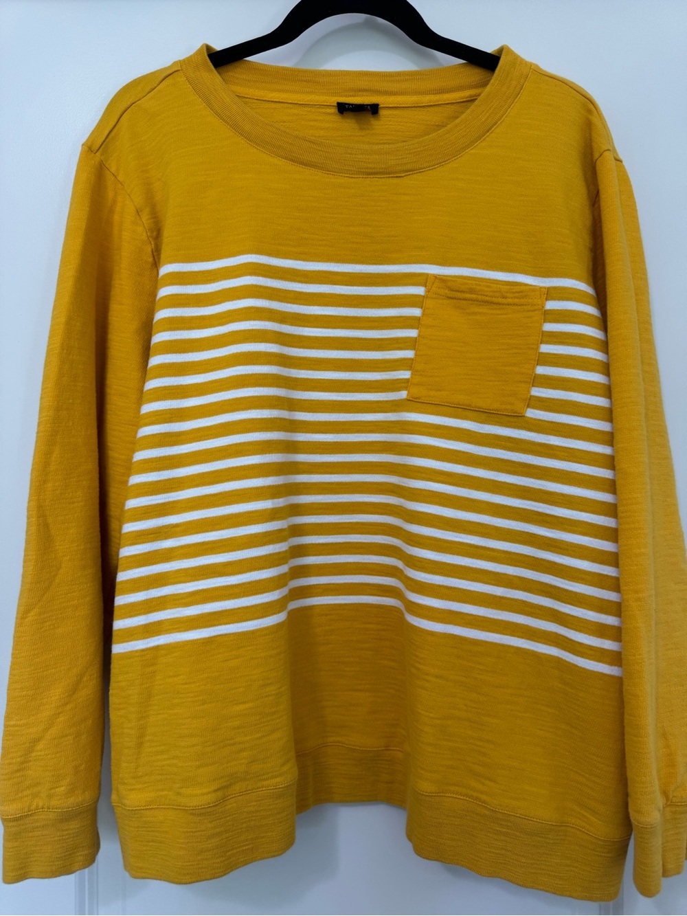 Talbots Mustard Striped Pocket Pullover Sweatshirt